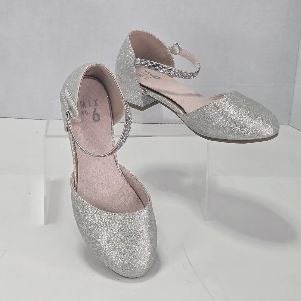 Mix No. 6 Selina Heel Silver Glitter Rhinestone Ankle-Strap Dress Shoes Size 3